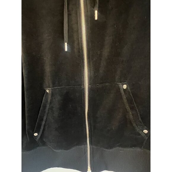 Michael Kors M Black Velour full zip Kangaroo Pockets Drawstring High Collar - Picture 15 of 16